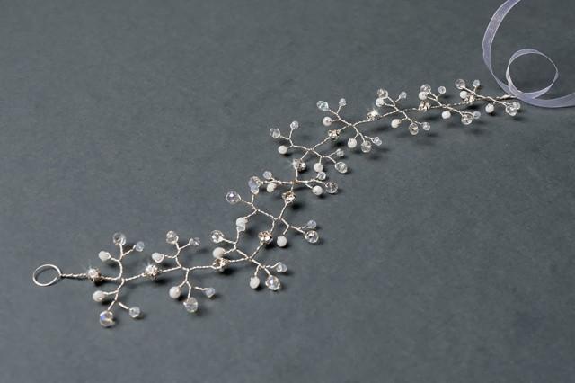 wedding photo - Crystal wedding long hair beaded bridal hair vine headpiece with rhinestones and faceted glass beads by Artual jewelry