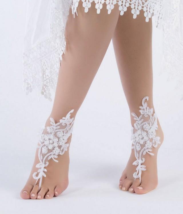 wedding photo - Ivory Lace Barefoot Sandals Beach wedding Barefoot Sandals, Bridal Lace Shoes Foot Jewelry Bridesmaid Sandals, Anklet - $29.90 USD