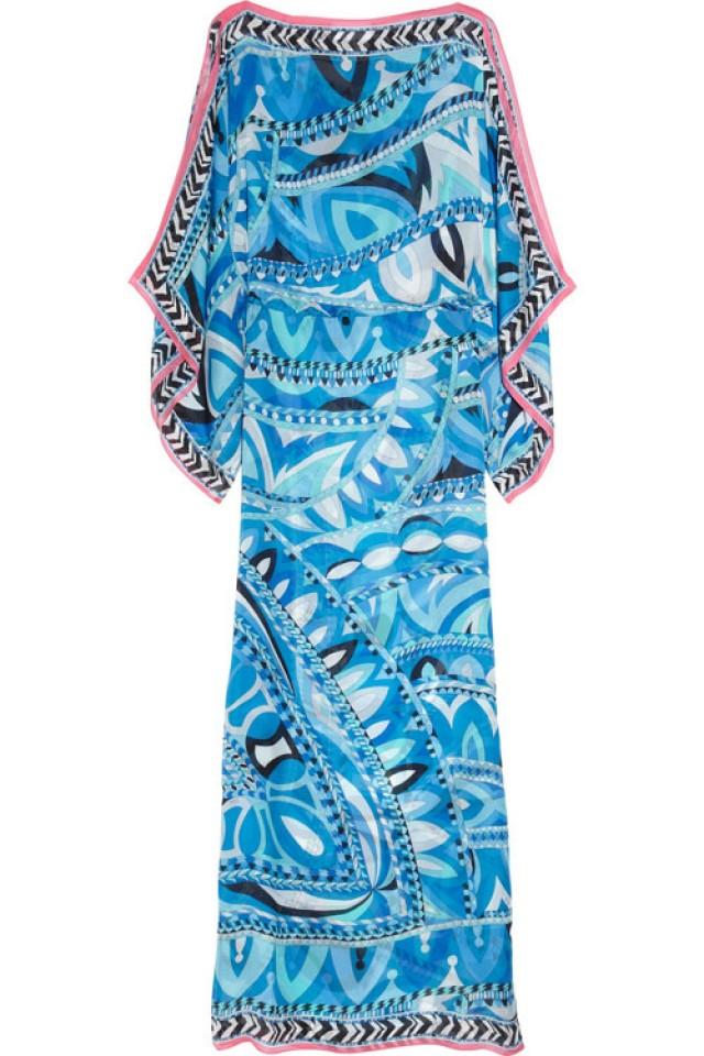 EMILIO PUCCI Blue Printed Silk-Chiffon Kaftan Maxi Dress