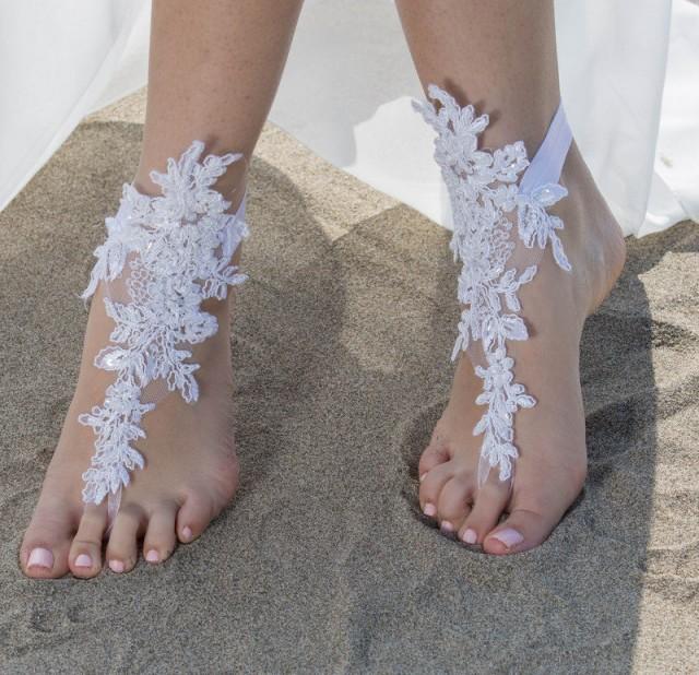 wedding photo - White Lace Sandals Beach wedding Barefoot Sandals White Lace Barefoot Sandals, Lace Barefoot Sandals, Bridal Lace Shoes,Foot Jewelry - $33.90 USD