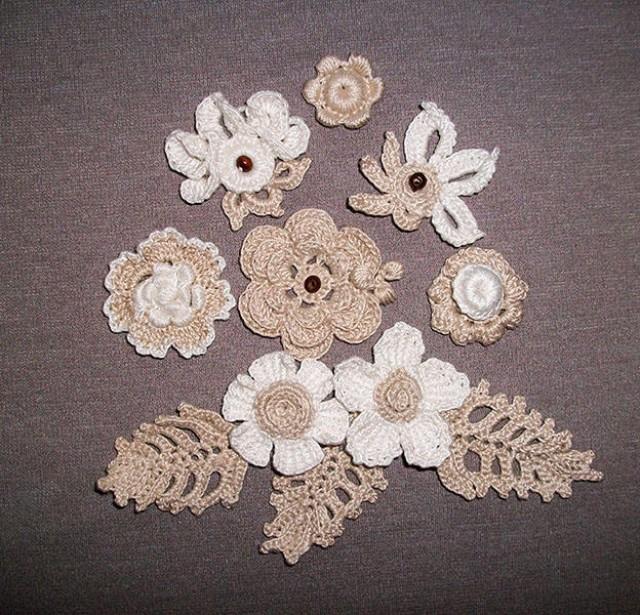 wedding photo - Flowers Lace Decoration, 10 pc. Irish Crochet Ivory Trim for Dress Ideas for Creativity Craft Supplies - $15.55 USD