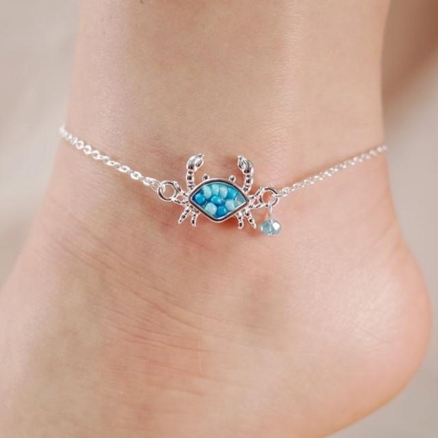 Crab Seed Bead Chain Link Anklet