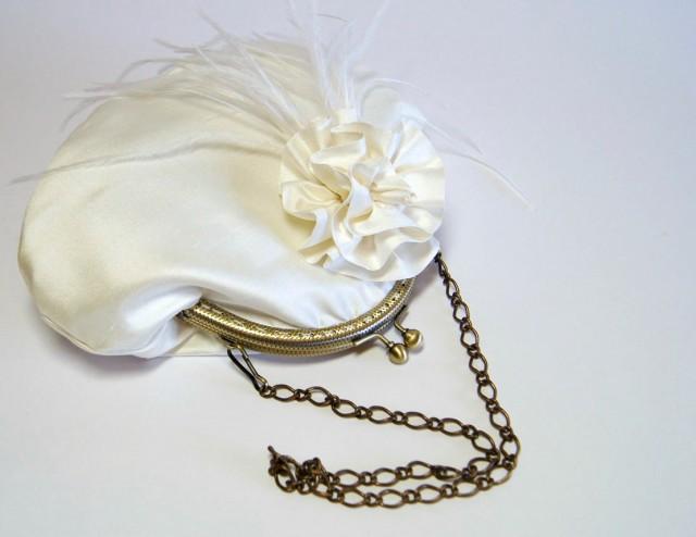 Ostrich Silk Purse  In Ivory, Bridal Purse, Wedding purse, Flower Girl Purse