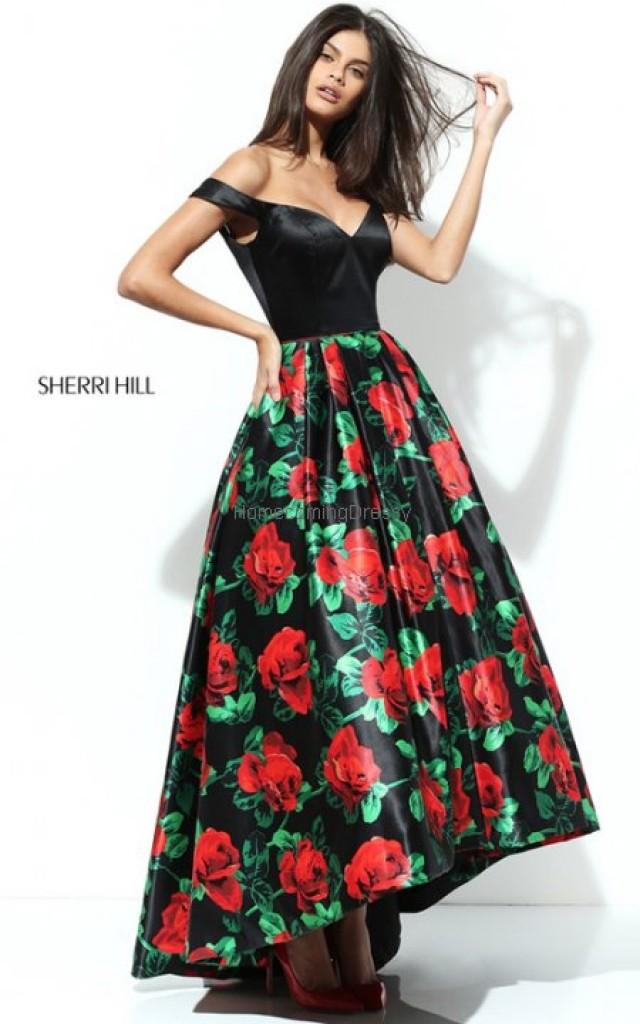 wedding photo - Black Red Print Sherri Hill 50715 Long High Low Homecoming Dress : HomecomingDressy