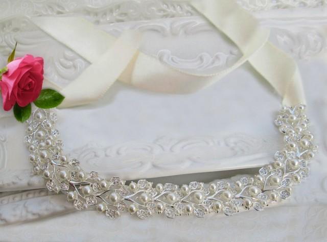wedding photo - Sale pearl bridal sash, bridal belt, wedding sash, rhinestone belt ,rhinestone sash, crystal belt , wedding dress belt, wedding dress sash - $52.50 USD