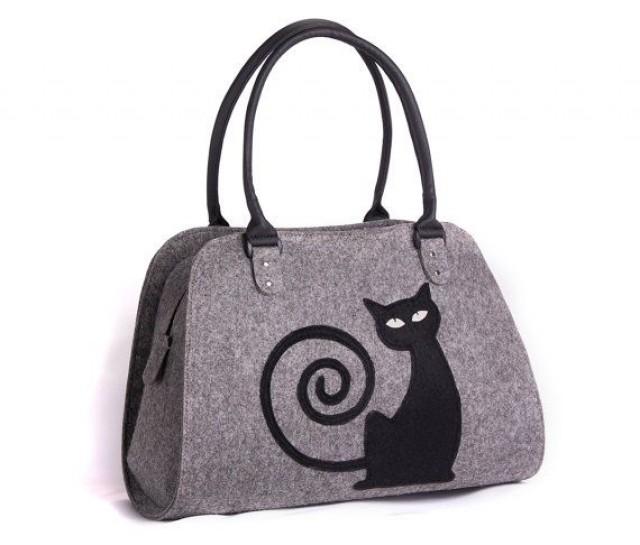 Cat Handbag Felt Cat Purse Cat Bag Felted Bag Felted Purse Grey Handbag Felt Shoulder Purse