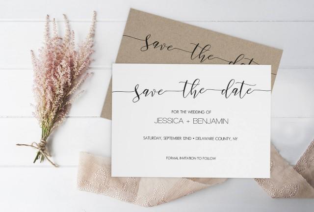 wedding photo - Wedding Save the Date Template, Rustic Save the Date, Printable Save the Date, Calligraphy Save The Date PDF Template, Minimal Save the Date - $7.00 EUR