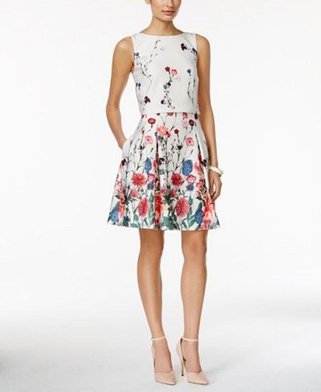 Ivanka Trump Floral-Print Popover Fit & Flare Dress - Dresses - Women - Macy's