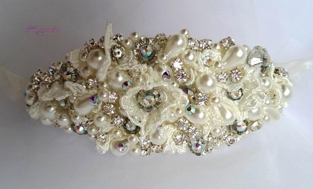 wedding photo - Bridal Cuff Bracelet, French Lace Pearls and Swarovski Crystals Cuff Bracelet ,Bridal Cuff Jewelry, Carellya Bridal Cuff, Wedding Cuff, - $118.99 USD