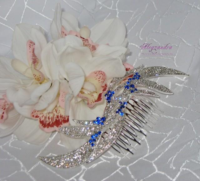 wedding photo - Blue and Clear Crystal Bridal Hair Comb, Wedding Hair Jewelry, Wedding Hair Pieces, Rhinestone Combs, Bridal Headpieces - $39.99 USD