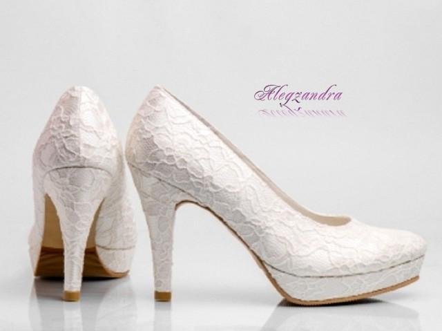 wedding photo - White Lace Platform Wedding Shoes, Ivory Lace Platform Bridal Shoes, Prom Platform Shoes, Custo Shoes, Luxury Shoes - $84.99 USD