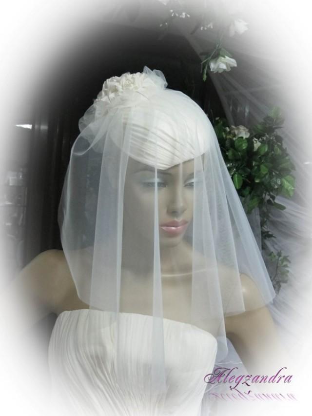 wedding photo - Gorgeous White Wedding Hat with Handmade Roses and Birdcage Veil, Bridal Hat, - $174.99 USD