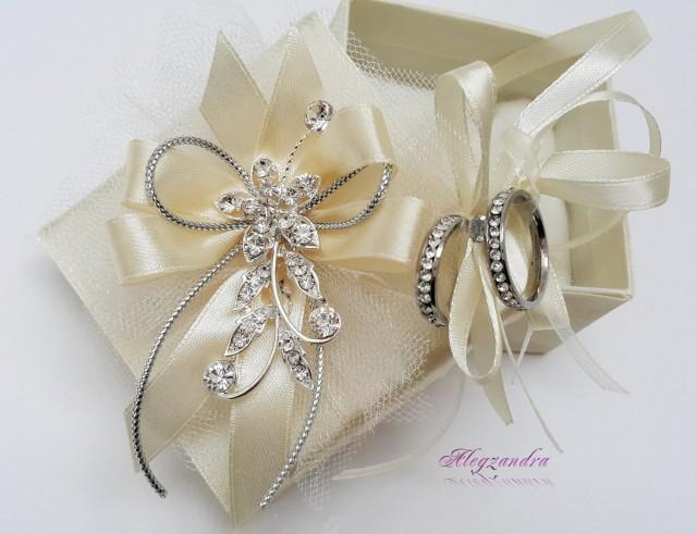 wedding photo - Wedding Ring Box, Brooch Ring Box, Crystal Ring Box, Jewelry Ring Box, Ivory Ring Box, Luxury Ring Box, Handmade Ring Box - $44.99 USD