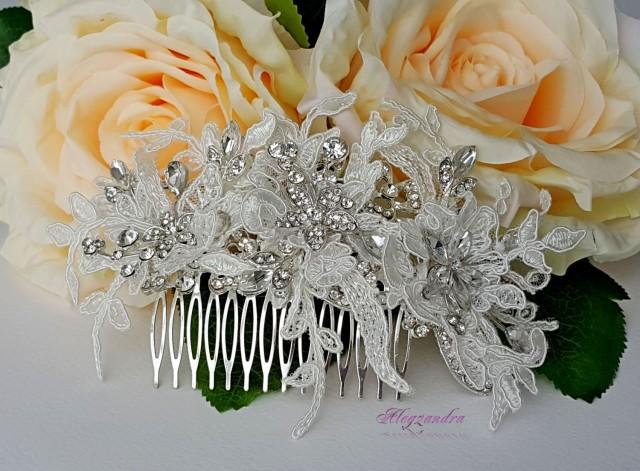 wedding photo - Lace and Crystals Bridal Headpiece, Crystal and lace Hair Comb, Wedding Hair Accessory, Bridal Hair Comb - $89.99 USD
