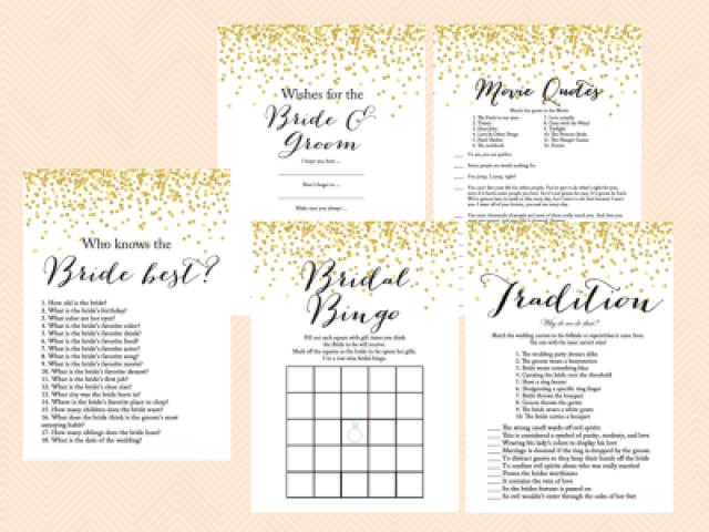 wedding photo - Gold Confetti Bridal Shower Game Set - Magical Printable