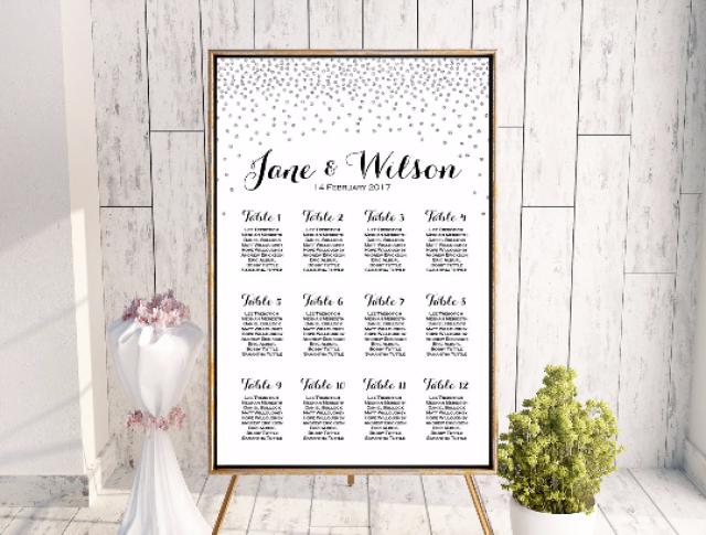 wedding photo - Vertical Silver Glitter Find your Seat Chart - Free Wedding Seating Charts