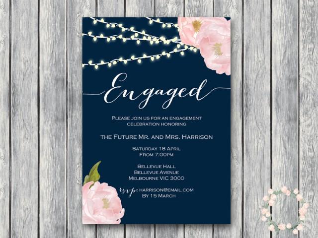 wedding photo - Peonies Night Strings Engagement Party Invitations