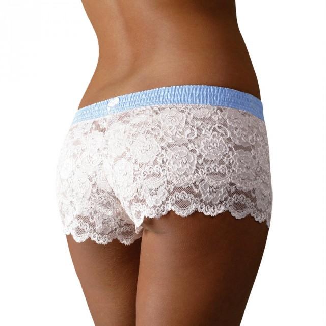 wedding photo - Ivory Lace Boxers with Light Blue Dot FOXERS Band