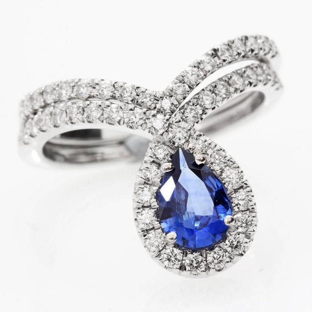 Blue Sapphire Peare Shaped Diamond Wedding Engagement Ring Set - "Bliss&quot - Gemstone Blue Engagement Ring- Handmade by Silly Shiny - $2200.00 USD