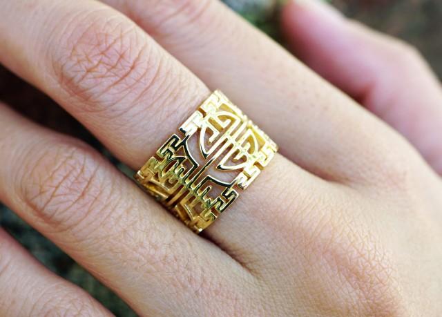 wedding photo - 14k Solid Gold Longevity Ring, Long Life Ring, Traditional Birthday Ring, Custom Jewelry