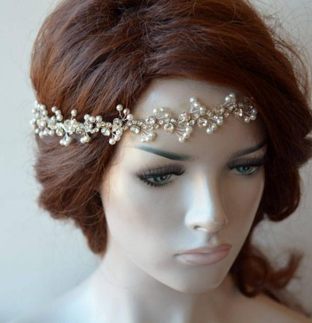 wedding photo - Bridal Headband Pearl, Rhinestone and Pearl headband, Pearl Headpiece, Pearl Bridal Headbands, Headband for Wedding - $44.00 USD