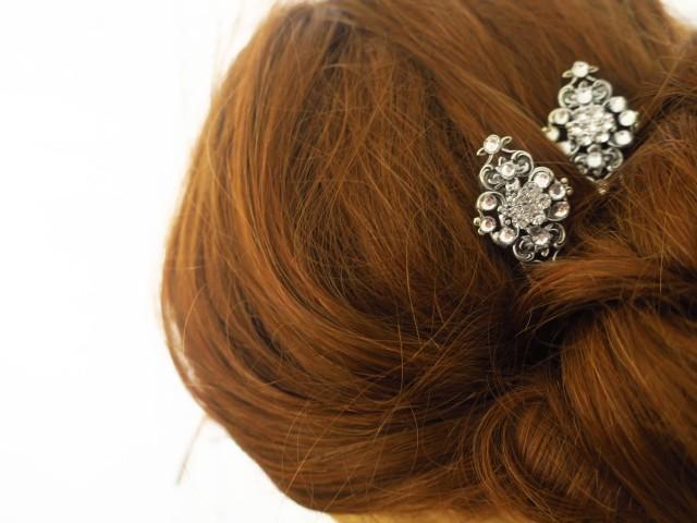 wedding photo - Crystal Bridal Hair Pin Art Deco Wedding Hair Accessories Vintage Bridal Headpiece Bohemian Antique Flower 1920s Gatsby Hairpiece Jewelry - $30.00 USD