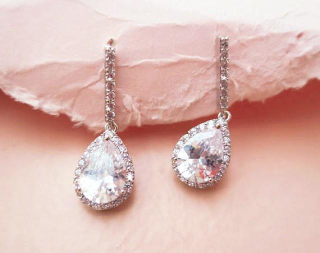 wedding photo - Crystal Bridal Earrings Drop AAA Grade Crystal Wedding Earrings Teardrop Art Deco CZ Bridal Earrings Delicate Gatsby Sparkly ALVIRA Luxury - $48.00 USD
