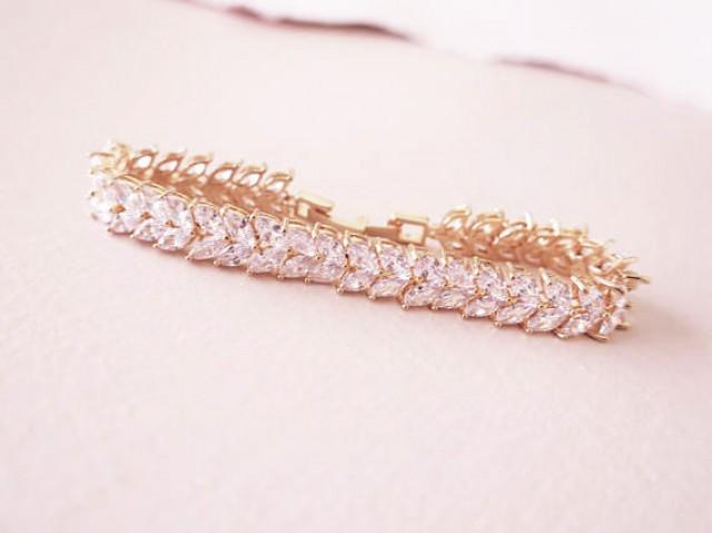 wedding photo - Rose Gold Bridal Bracelet Crystal Wedding Bracelet Art Deco Bridal Jewelry AAA grade Cubic Zirconia Marquise Bracelet Leaf Leaves KARENA - $64.00 USD