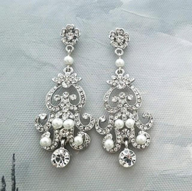 wedding photo - Chandelier Wedding Earrings Bridal Pearl Earrings Pearl Crystal Wedding Earrings Wedding Jewelry Art Deco Small Ivory Pearls 1930s Sukran - $60.00 USD