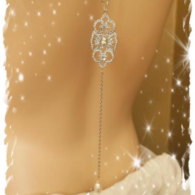 wedding photo - Bridal Backdrop Necklace, Art Deco Crystal Back Jewelry KATHRYN