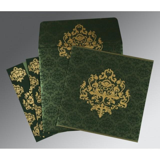 wedding photo - Green Shimmery Damask Themed - Screen Printed Wedding Invitations : CW-8254D 
