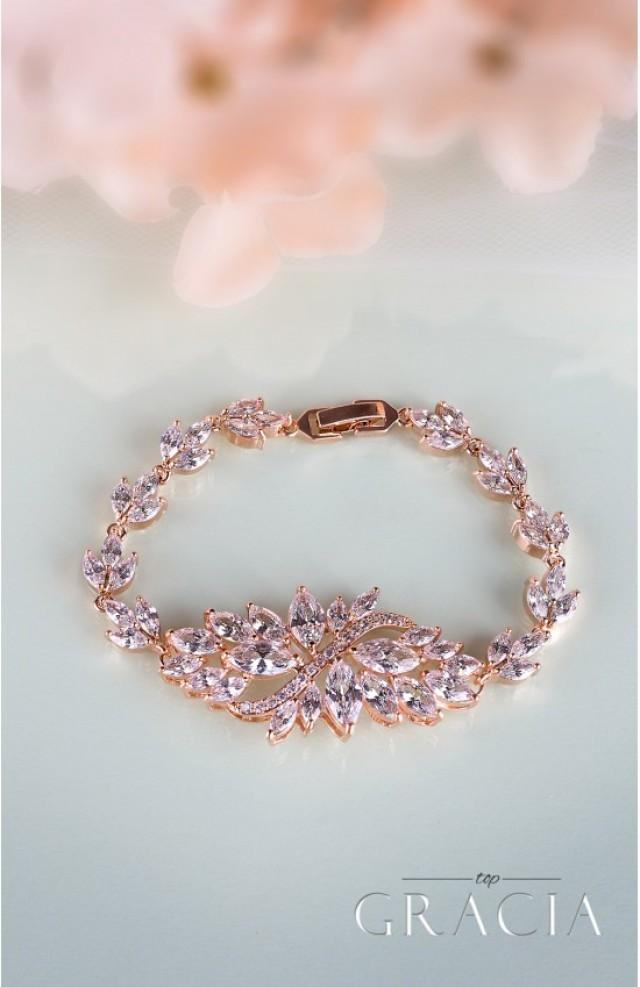 wedding photo - ATHENA Rose Gold Crystal Bridal Bracelet by TopGracia