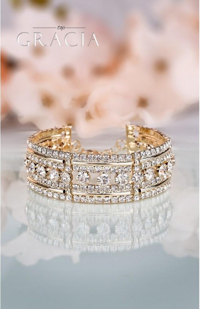 wedding photo - DESPOINE Gold Crystal Bridal Wedding Bracelet by TopGracia