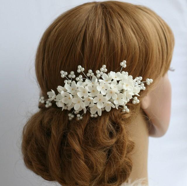 wedding photo - Lilac Flower comb, Wedding hair comb, Bridal hair comb, Bridal flower comb, Bridal comb, Bridal hair accessories, Pearl comb, Bridal flower - $75.00 USD