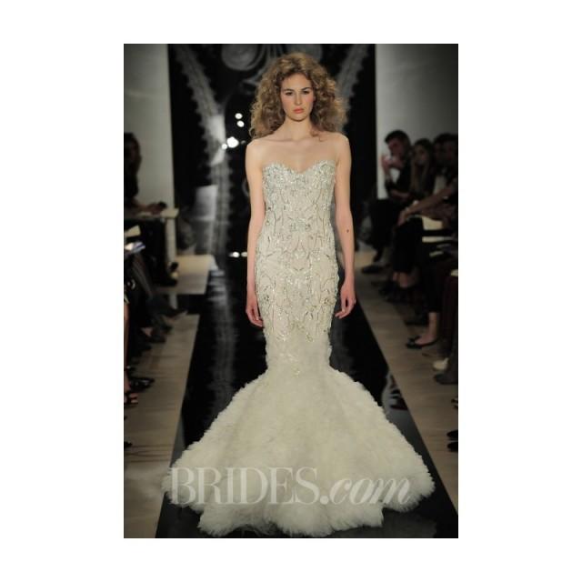 wedding photo - Reem Acra - Spring 2014 - Isis Illusion Gown with Textured Trumpet Skirt - Stunning Cheap Wedding Dresses