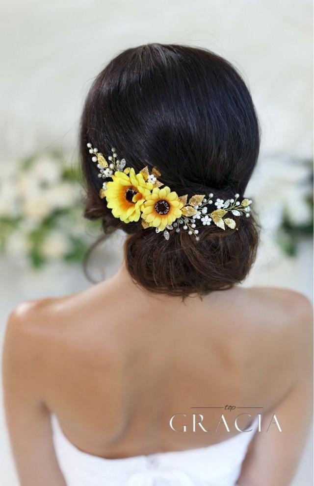 wedding photo - HYPATIA Yellow Sunflower Bridal Headpiece Fall Wedding Flower Crown Autumn Halo
