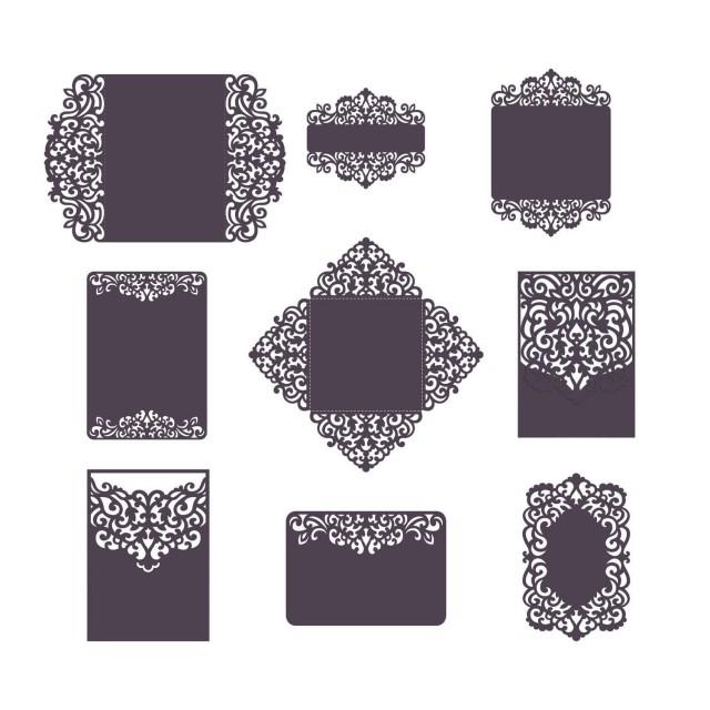 Set Laser Cut Wedding Invitation Templates Card Envelope