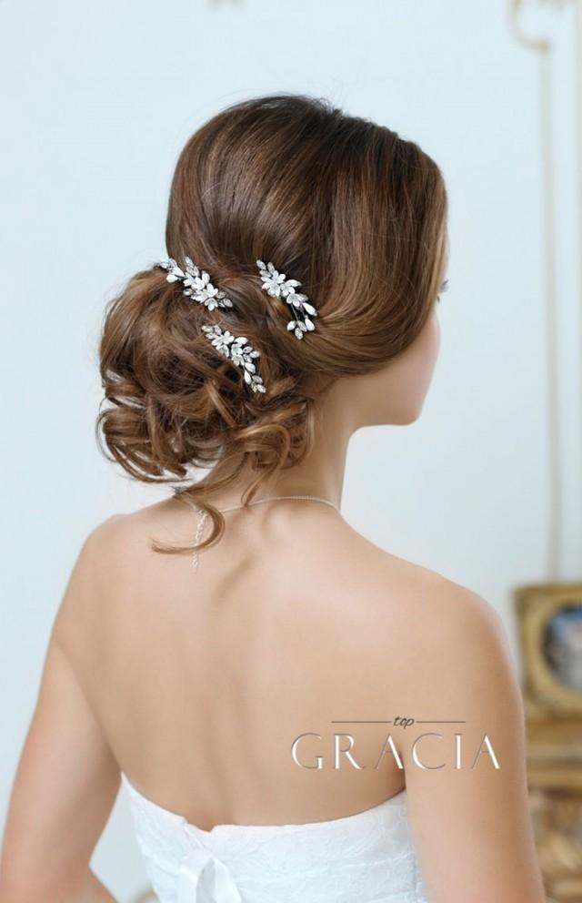 wedding photo - KALYPSO Flower Bridal Hair Pins With Crystals Rhinestone Wedding Headpiece
