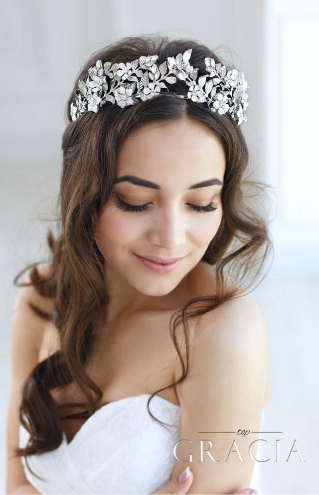 wedding photo - EUNIKE Flower Leaf Bridal Tiara Crown For Wedding With Crystals
