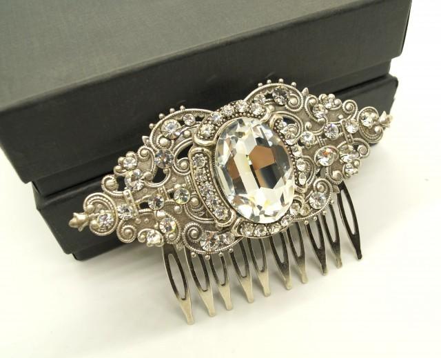 wedding photo - Bridal hair comb-Antique silver swarovski crystal art deco hair comb-Bridal accessories-Bridal headpiece-Wedding jewelry-Wedding Hair comb - $51.00 USD