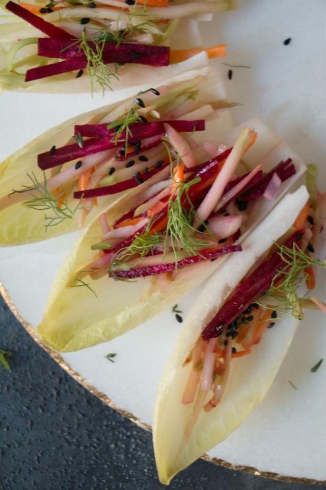 Endive Boats With Beet-Carrot-Fennel In Asian Dressing