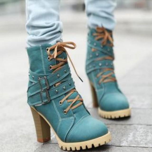 Women Buckle High Heels Ankle Boots