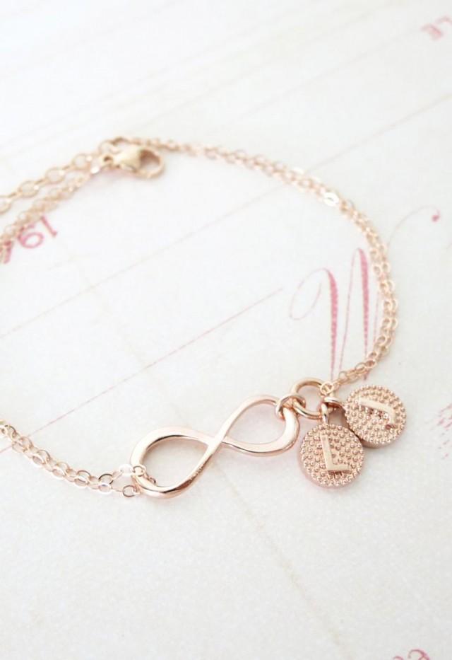 Simple Rose Gold Infinity Charm Comes On A Double Strands Rose Gold Filled Chain, With Two Initial Letter Dangle. Simple And Great Way To Tell Your… 