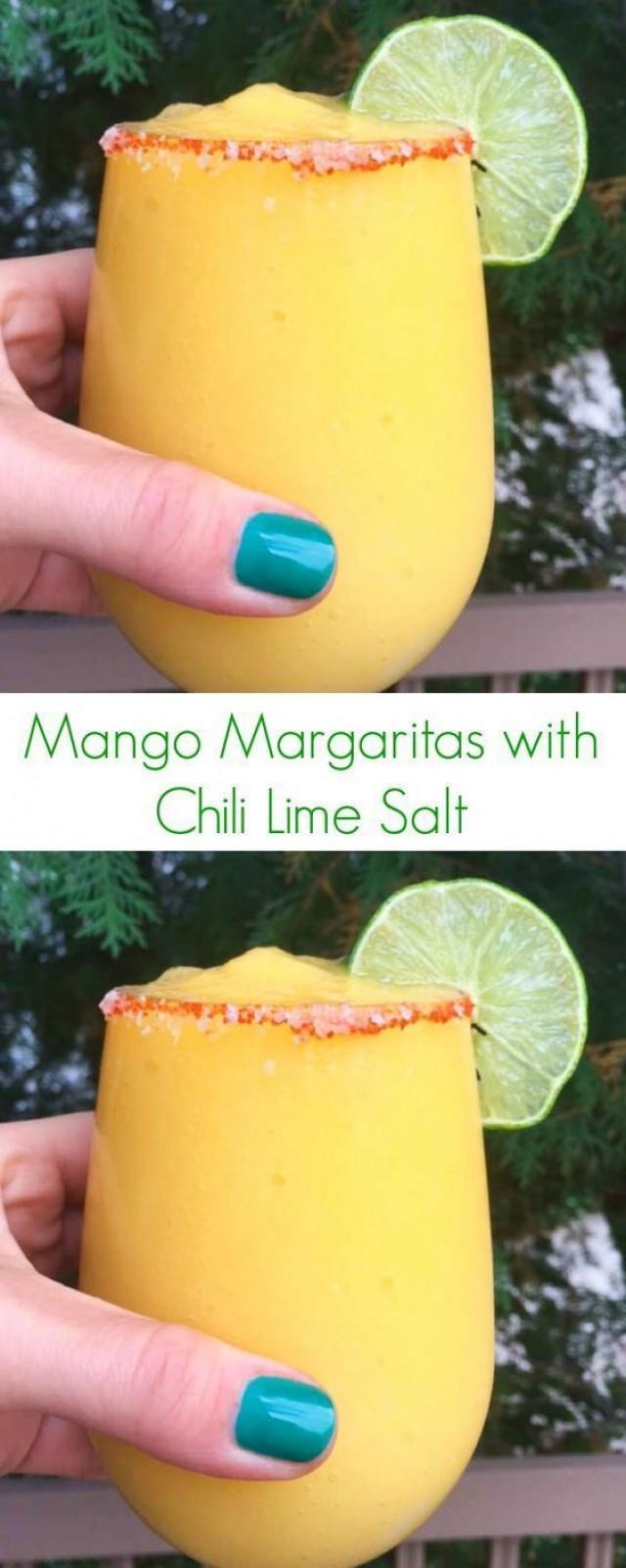 Mango Margaritas With Chili Lime Salt Recipe - The Perfect Combination Of Sweet, Spicy, And Tangy In A Easy Holiday Cocktail! - The Lemon Bowl 
