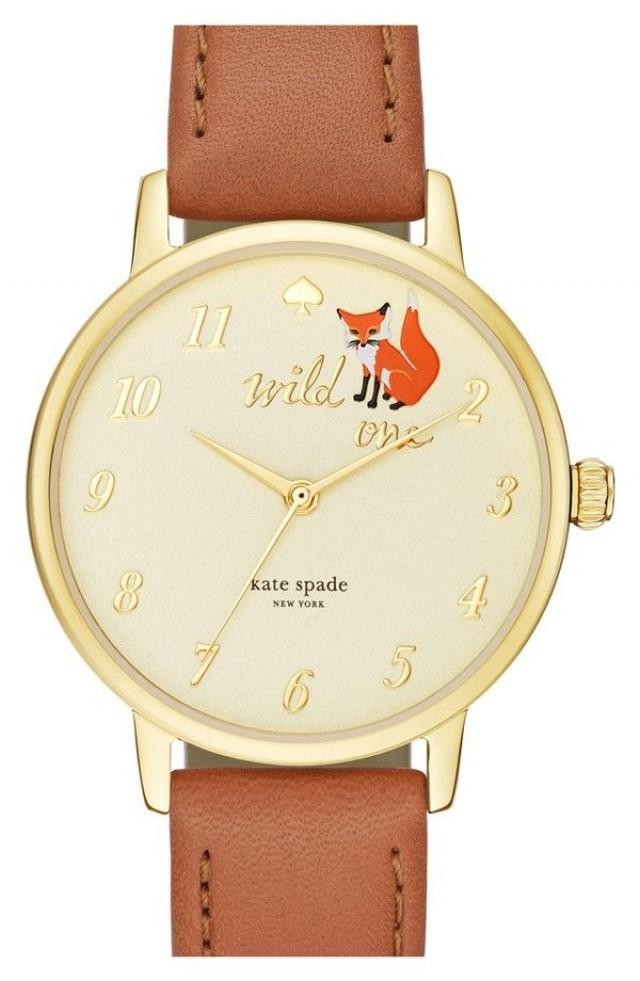 Kate Spade New York Kate Spade New York 'metro - Wild One' Leather Strap Watch, 34mm 