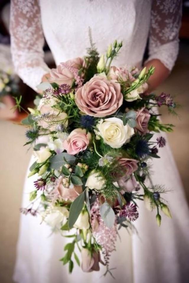 Bridal Bouquet With Vintage-shaded Roses, Eryngium, Astrantia, Nigella, Astilbe And Lisianthus. By Sarah P Photography. 