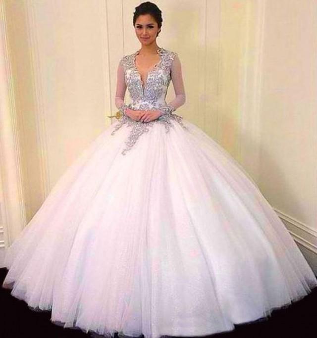 Custom Charming White Tulle Quinceanera Dress,Applique Ball Gown,Sweetheart Weeding Dress 