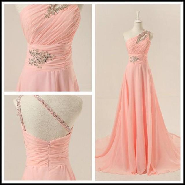 This Is Super Pretty, Just Needs To Be Shorter! OneShoulder Bridesmaid Dress Chiffon ALine Pink Long By JUMX, $145.00 