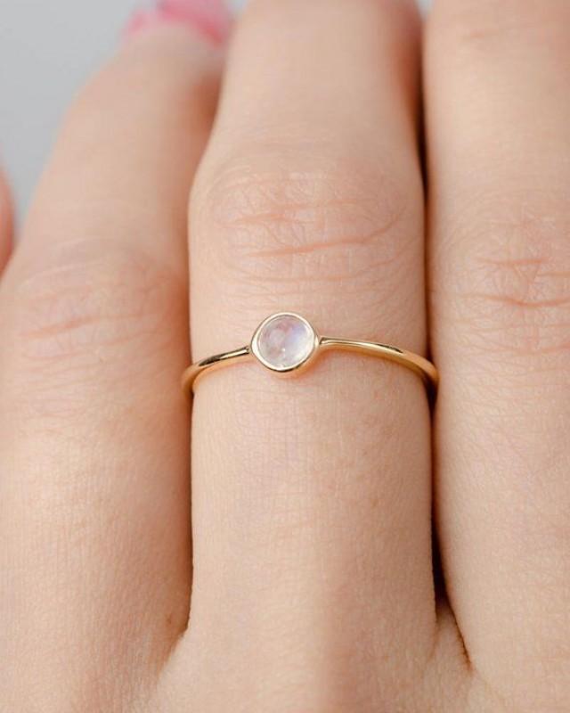 Dainty Moonstone Ring, Sterling Silver. Yellow Gold Vermeil, Dainty Minimalist Ring, Hand Made Jewelry, Birthstone Gift, Lunai, RNG036MOO