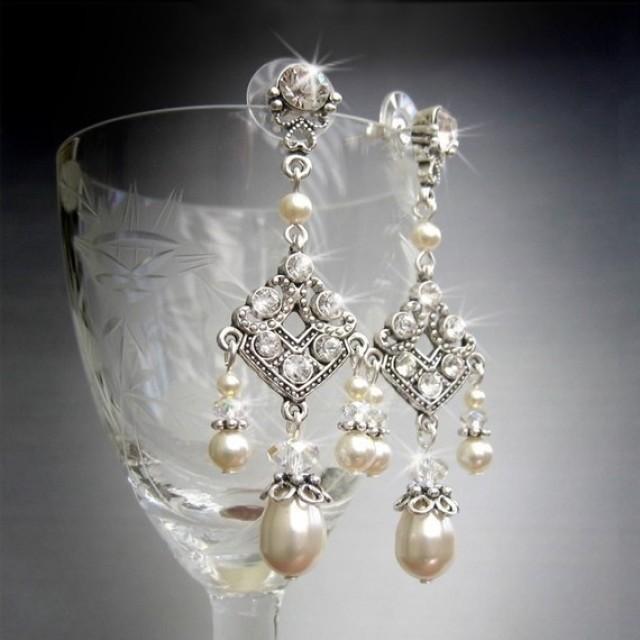 Vintage Theme Wedding Pearl Chandelier Bridal Earrings  By TZTUDIO, $40.00 
